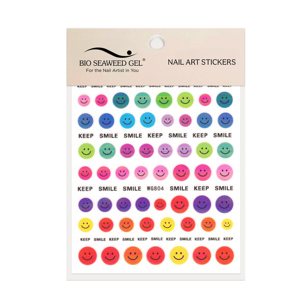 Rainbow Smiley Face Nail Art Stickers - Bio Seaweed Gel USA